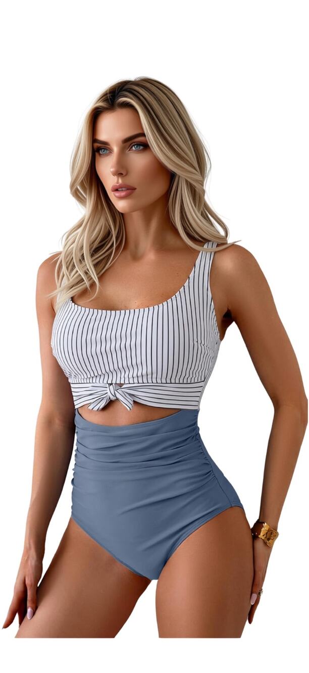 Tummy Control Slimming Bathing Suit Cutout Tie Knot Swimwear One Piece L